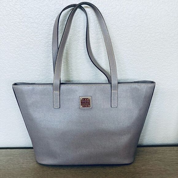 Dooney & Bourke Gray Leather Tote Shoulder Bag Purse - Picture 1 of 10